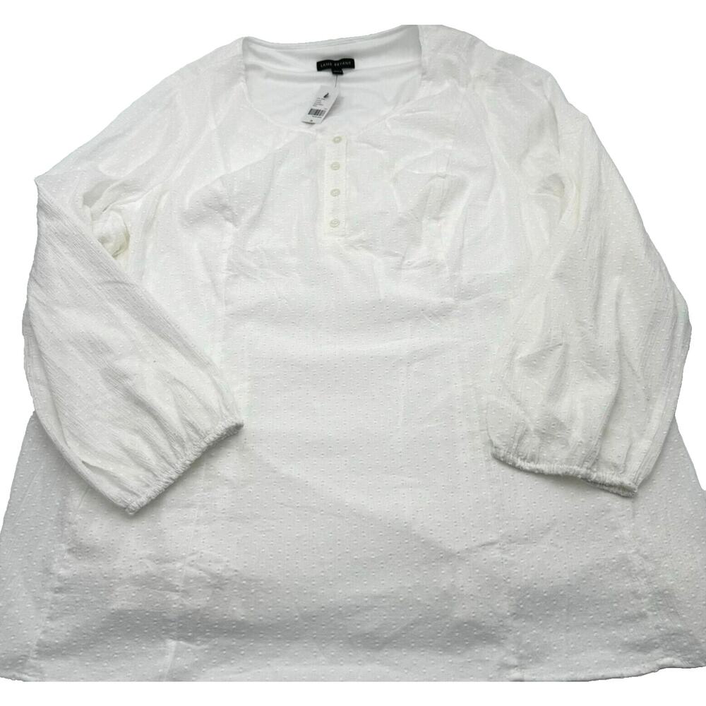 NWT Lane Bryant 26‎ White Long Balloon Sleeved Textured Tunic Blouse Shirt Top